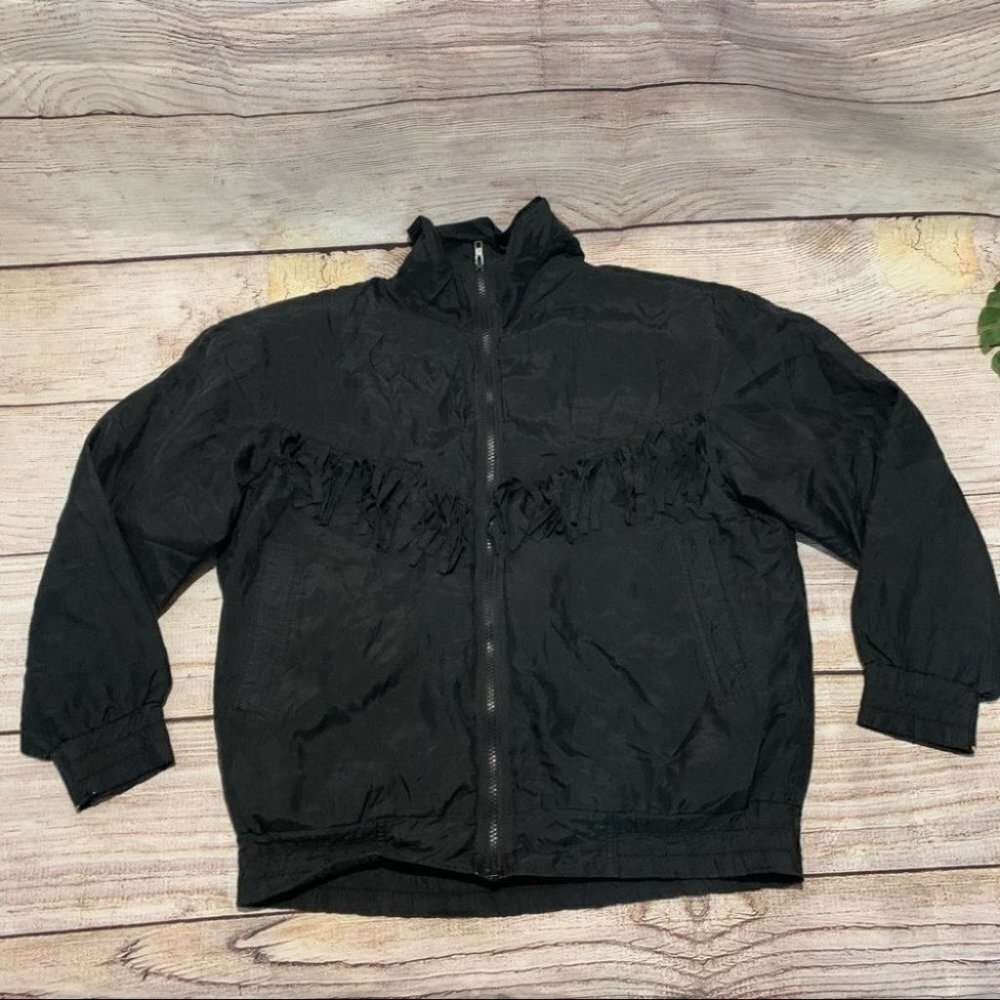 Vintage Silk House Black Fringe Jacket